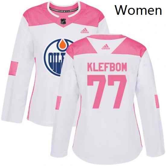 Womens Adidas Edmonton Oilers 77 Oscar Klefbom Authentic WhitePink Fashion NHL Jersey